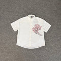 Derschutze high-street heavy-duty floral embroidered short-sleeved shirt, unisex collared trendy and versatile top.