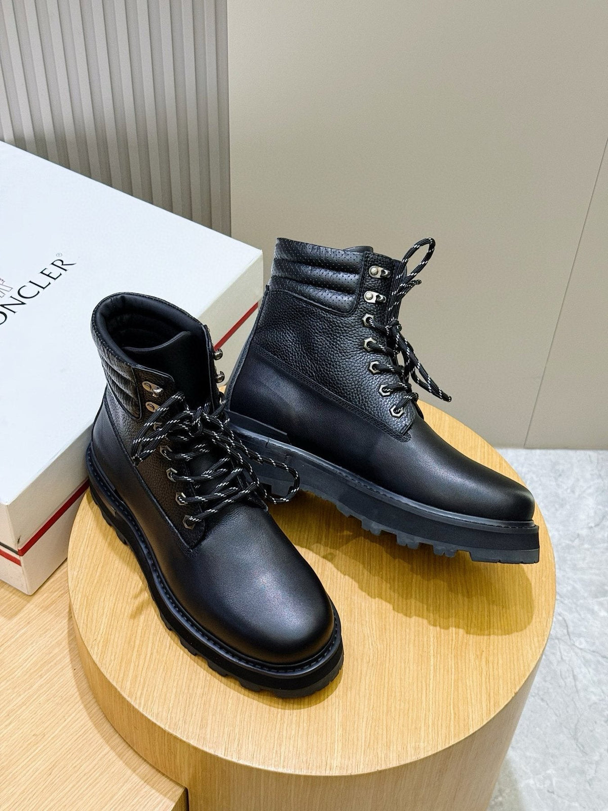 Moncler Black Lug-Sole Lace-Up Boots
