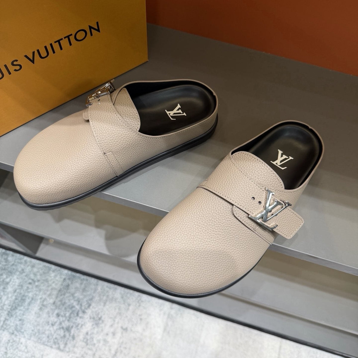 Louis Vuitton Men's Textured Buckle Slide Sandals